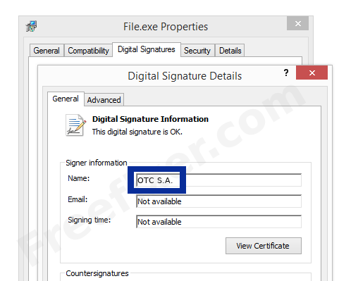 Screenshot of the OTC S.A. certificate